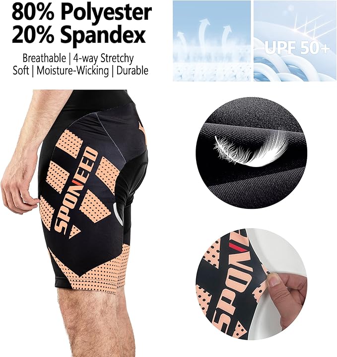 sponeed Men's Cycling Shorts Padded Bicycle Riding Pants Bike Biking Clothes Cycle Wear Tights