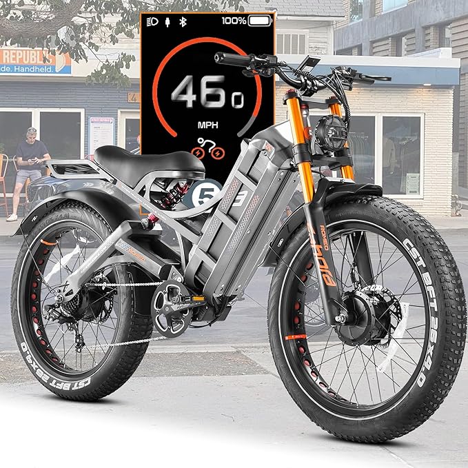 eAhora Romeo Pro 3/2 [2026] 46-50 Mph Electric Bike for Adults, Peak 5600W Dual Motor Ebike, 60V/52V 80Ah/70Ah 250 Miles Long Range E Bike, 26”*4.0 Fat Tire Air Full Suspension Off-Road E-Bike