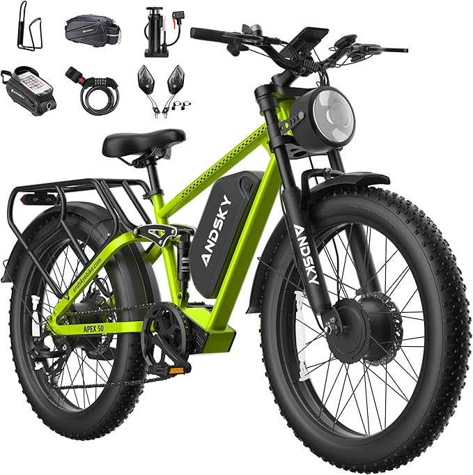 Apex 50 Electric Bike Dual Motor for Adults (CA Immediate-De'livery) 52V 25AH/48V 25AH, 26" Fat Tires Full Suspension 35MPH/100Mile, Hydraulic Brake