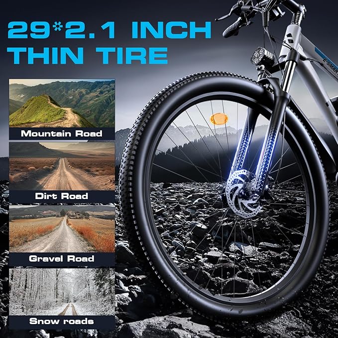 2000W Electric Bike for Men Women 48V 17.5Ah Battery, 29'' Fast Ebike,Max 34 Mph to 80 Miles, Front Suspension Class 3, Snow Off Road Commuter Mountain E-Bike for Adults