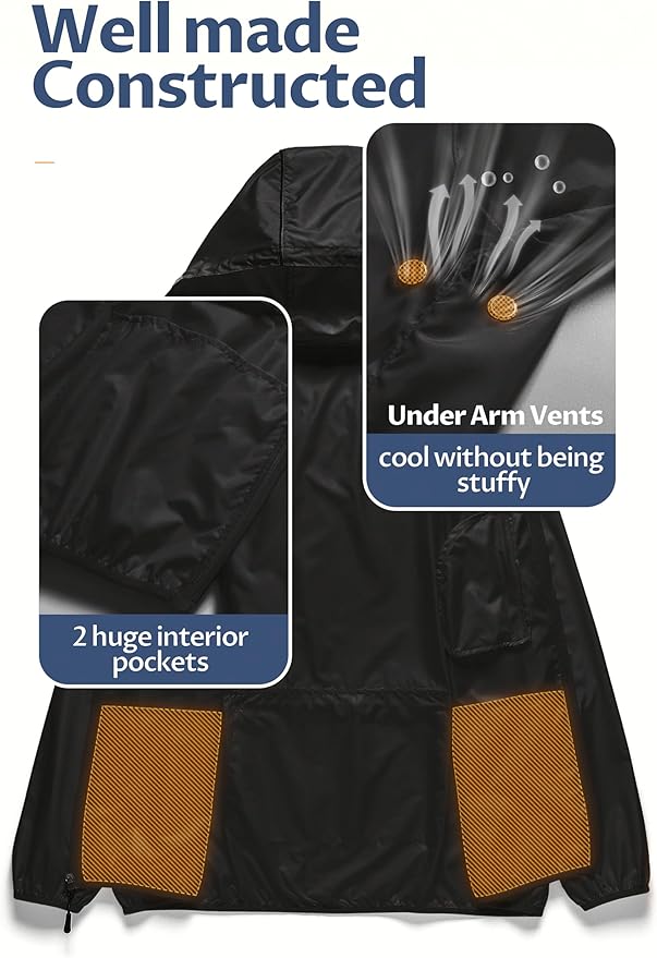 CREATMO US Men's Packable Waterproof Running Rain Coats Reflective Cycling Jacket Windbreaker With Removable Hood