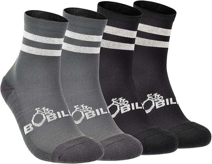 Cycling Biking Socks 2 Pairs, Ergonomic Moisture Wicking Breathable Cushion Quarter Crew Riding Socks, Men & Women