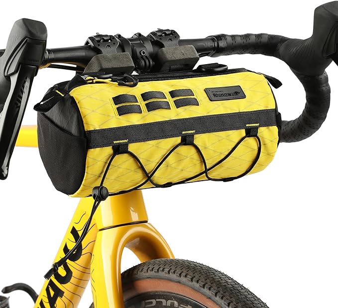 Rhinowalk Bike Handlebar Bag 2.8L Waterproof Front Tube Bag for Road, Gravel, and Mountain Bikes, Cylindrical EVA Frame Pack with Shoulder Strap (Yellow)