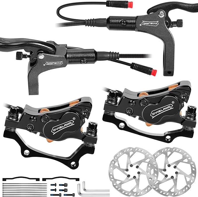 E-Bike Hydraulic Disc Brake Set 4-Pistons/2-Pistons,2-PIN/3-PIN Pre-Bled with Mineral Oil Brakes Kit,Front and Rear Set,180mm 2.3mm Thick Rotors