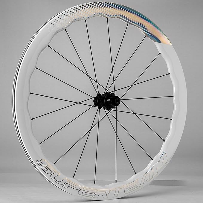 SUPERTEAM 50CU-28-CC Carbon Disc Brake Wheelset Road Bike 700c Tubeless Wheels White Painting