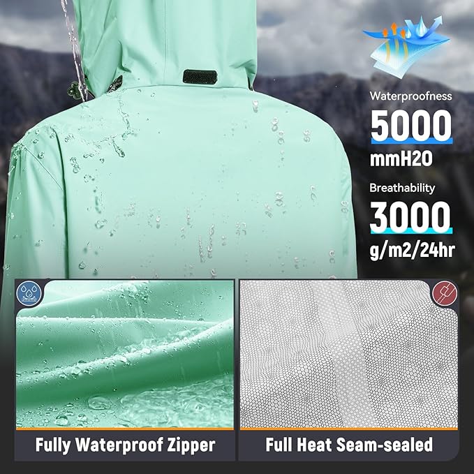 baleaf Women's Long Rain Coat Packable Waterproof Windbreaker Lightweight Cycling Jacket with Hood