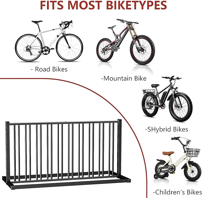 GIOTORENT Outdoor Bike Rack, 19-Capacity Double-Sided Floor Bicycle Rack for Garage School Business, 61" Heavy-Duty Carbon-Steel Bike Parking Rack with Anti-Rust Coating, Black