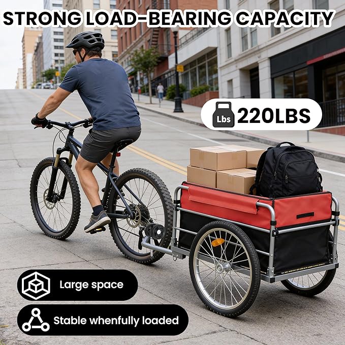 Aluminum Bike Cargo Trailer - 20" Wheel Folding Bicycle Trailer with Removable Oxford Fabric Cover, Safe Hitch System for Bike, Groceries & Travel