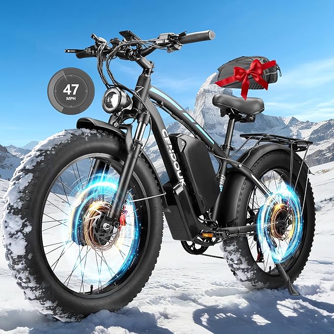 Peak 8000W 58V Max Output Dual Motor Ebike 40-47MPH Electric Bike for Adults 36AH Battery 105 Miles Range 24 Inch Fat Tire Electric Bicycles for Snow Off-Road Commuter Mountain E-Bike