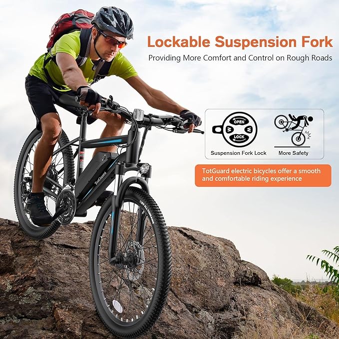 TotGuard Electric Bike for Adults, 27.5" Electric Bike 500W Ebike 20MPH Adult Electric Bicycles Electric Mountain Bike,48V 499WH Removable Lithium Battery,21-Speed Gears,Lockable Suspension Fork