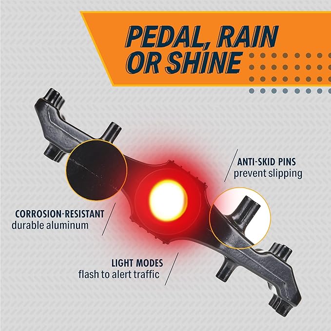 Bikeroo Black Light Up Mountain Bike Pedals for Night Morning, MTB Platform w/Grip Pins, All Metal Construction, 9/16" Spindle