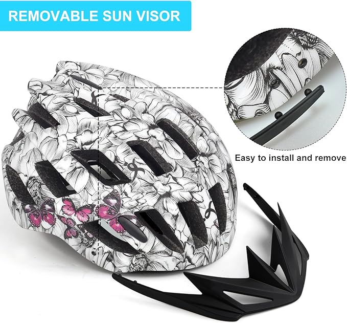 Adult Bike Helmets, Adjustable Mens Womens Bicycle Helmet, Lightweight Road Mountain Cycling Safety Sports Helmets with Detachable Visor