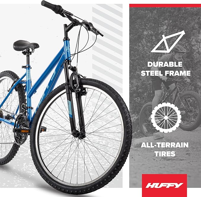 Huffy Stone Mountain Bike for Men and Women, 20”/24”/26”, 6-Speed (20”) or 21-Speed, Front or Dual Suspension (Varies), Multiple Colors, Adjustable Saddle, Shimano Equipped, All-Terrain Tires