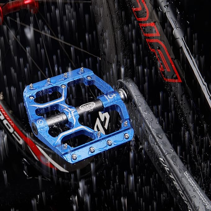 Road/Mountain Bike Pedals - 3 Bearings 9/16” Aluminum Alloy Bicycle Pedals - Mountain Bike Pedal with Removable Anti-Skid Nails