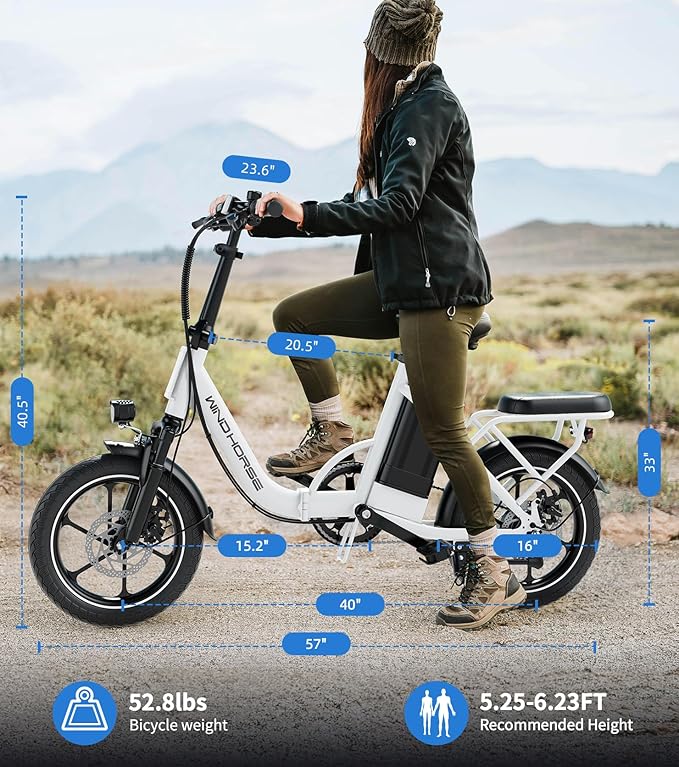 WINDHORSE 16" Folding Electric Bike for Adults, 630W Peak Motor, 20MPH, 19–35 Miles Pedal Assist Range, LCD Display, Suspension, Dual Disc Brakes, Removable Battery, Commuter Ebike