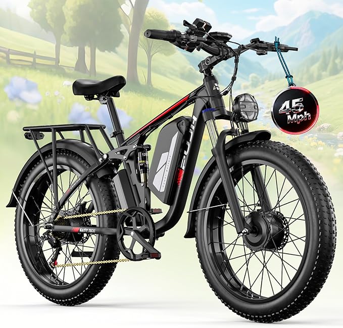 6000W Dual Motor Electric Bike for Adults 60V 20Ah Fast Ebike for Men Women,45MPH Up to 100 Miles,24" Fat Tire Suspension Electric Bicycle for Snow Commuter Mountain E-Bike
