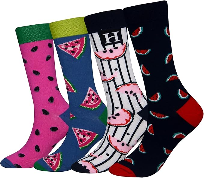 Cansok Men's 2/4 Packs Fun Crazy Novelty Dress Crew Socks