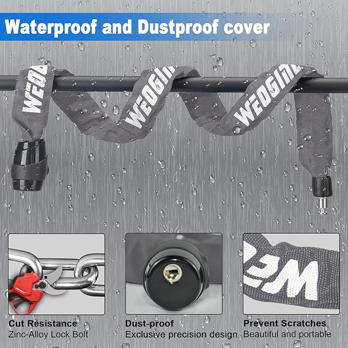 Bike Lock, Heavy Duty Anti-Theft 2.72 Ft Security Chain with 3 Keys, Waterproof for Bicycle,Scooter, Motorcycle, Door, Gate, Fence