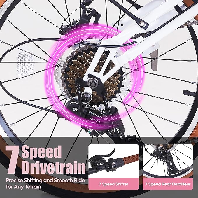 20 Inch Folding Bike, 7-Speed Foldable Bike for Adults Women Men, Folding Bicycles with Basket for Adults, Commuter Bikes with Front and Rear Disc Brakes, Adjustable Seat