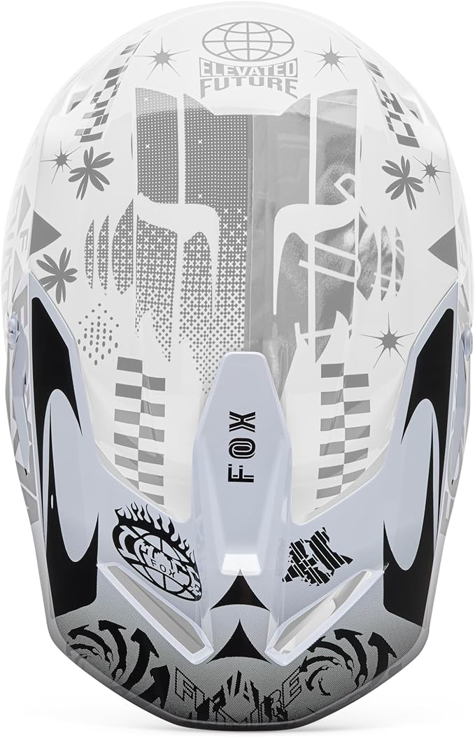 Fox Racing V1 Helmet Motocross Dirt Bike Visor, White/Black Image Cosmo, X-Large/XX-Large