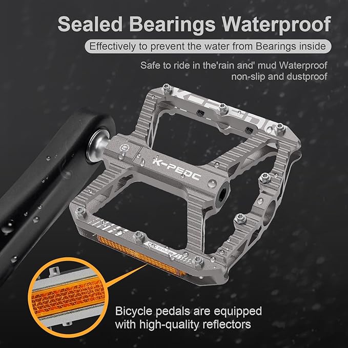 Mountain Bike Pedals MTB Pedals,Bicycle Pedals with Reflectors,Aluminum 9/16" 3 Sealed Bearing Lightweight Platform for Mountain Bike, BMX, Road Bike Pedals