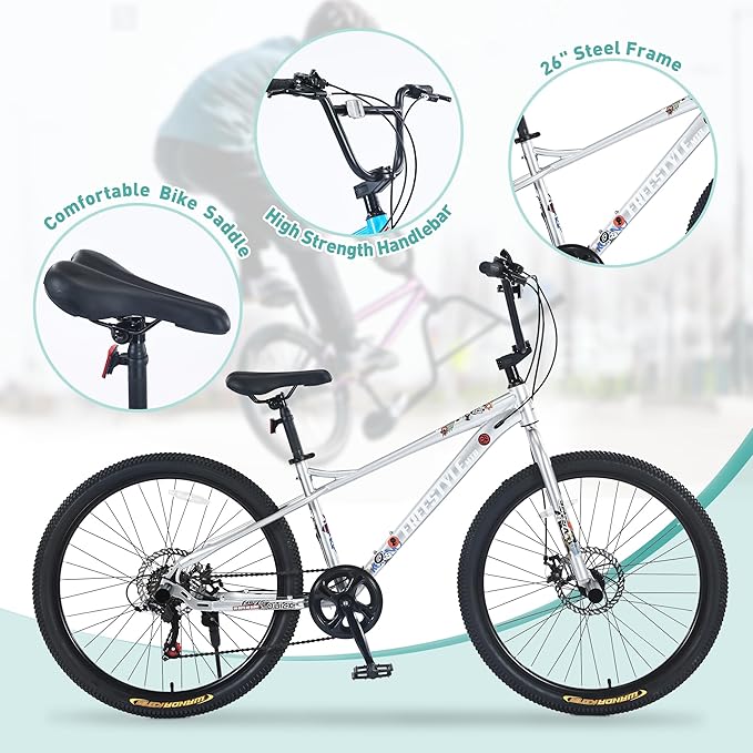 Freestyle Teen Bike Double Disc Brakes 26 inch BMX Bike High-Aluminum/Carbon Steel Frame, for for Teen Bike and Adult Bikes, with 2 Pegs, Bicycles for Men and Women, Multiple Colors