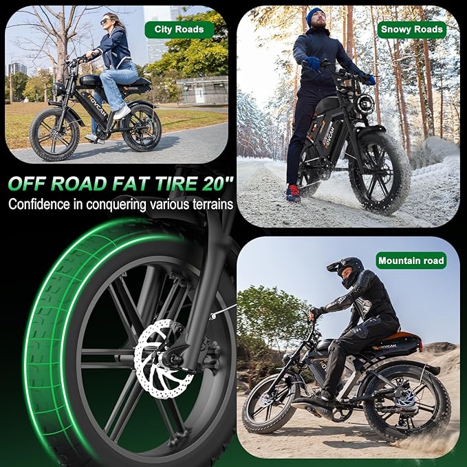 MOVCAN V30 Series Electric Bike for Adults, 3000W/1500W/1000W Motor, 20" Fat Tire Ebike, 37.5MPH/32MPH/28MPH, 120/70Miles, 48V 40Ah/31.2/15.6Ah Dual Battery Motorcycle Ebike for Commuting/Off-roading
