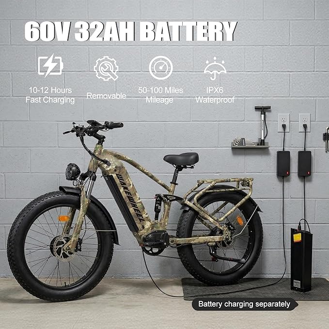 8000w Electric Bike for Adults, 60V 32Ah Battery Ebike, Fat Tire & Long Range Electric Bicycles, 210Nm Mountain Bike Full Suspension, Hydraulic Brake Electric Bicycle