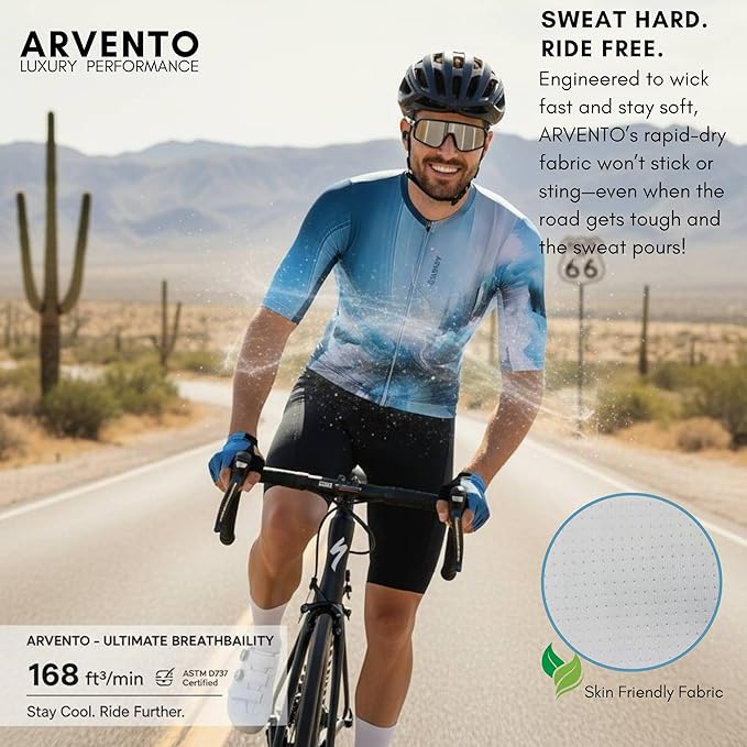 ARVENTO Unisex Cycling Jersey – Performance Fit, Breathable & Quick-Dry Short-Sleeve Road Jersey, 3 Rear Pockets