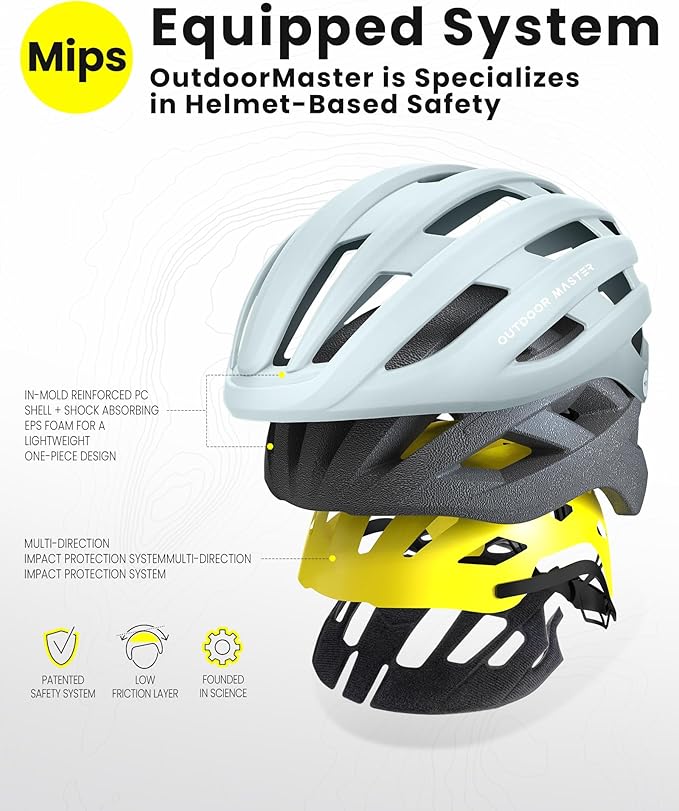 OutdoorMaster MIPS Bike Helmet for Adults-Two Removable Liners & Ventilation in Multi-Environment - Road Bicycle Helmets in Mountain, Motorway for Youth & Adult