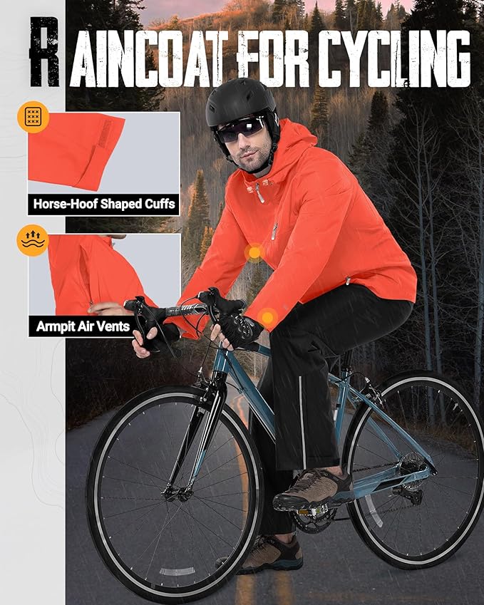 33,000ft Men's Packable Rain Jacket Lightweight Rain Shell Jacket with Hood Waterproof Raincoat for Cycling