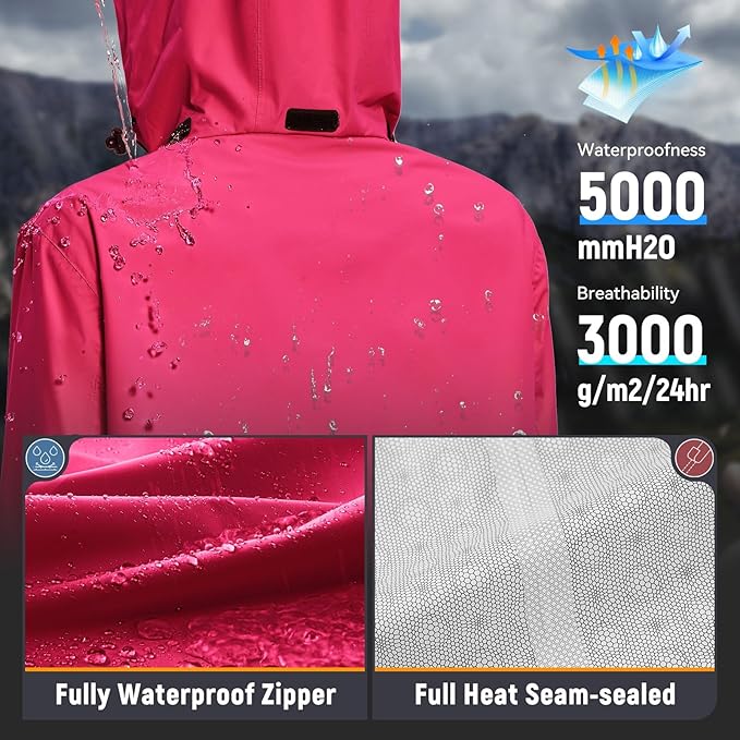 baleaf Women's Long Rain Coat Packable Waterproof Windbreaker Lightweight Cycling Jacket with Hood