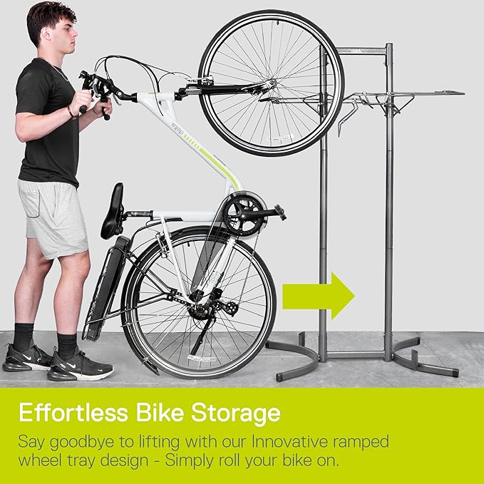 Bike Rack for Garage & Home by Delta Cycle - No Drilling Required - Fully Adjustable Gravity Storage Rack for Any Style Bicycle - Freestanding Vertical Rack