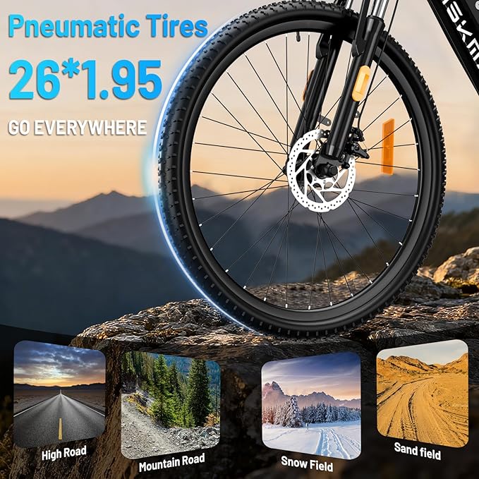 Electric Mountain Bike for Adults 750W Peak Motor, 26 Inch E-Bike with 48V 480Wh Removable Battery, Commuter Electric Bicycle with 25MPH and 40-50 Miles PAS Range, 7-Speed, Front Fork Suspension