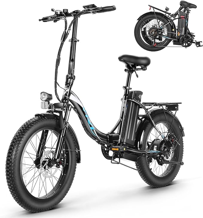 Vivi MT20UL Portable Electric Bike 20" x3.0 Fat Tire Foldable E-Bike with 48V 499.2WH Detachable Battery, 1000W Peak Power, Up to 50 Miles Capacity, 7-Speed, 21.7MPH, SGS UL2849 Certified