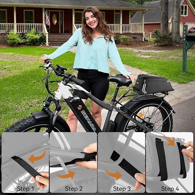 veimia Bike Rack Bag, 13L Waterproof PVC Bicycle Rear Seat Saddle Bag with Multiple Pockets, Compact Cycling Storage Bag for Rear Rack Commuter Road Mountain Ebike, Simple Installation, Black