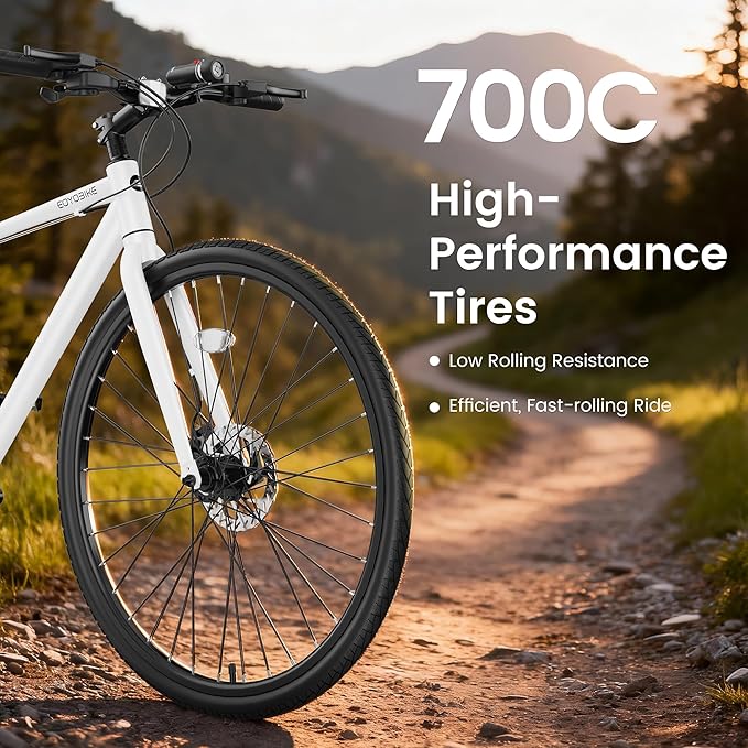 MOPHOTO Hybrid Bike for Adults, 700C City Commuter Bicycle, Lightweight Aluminum Frame, 8-Speed Urban Fitness Bike for Men&Women, Dual Disc Brakes, Upright Flat Handlebar, LED Headlight & Reflectors