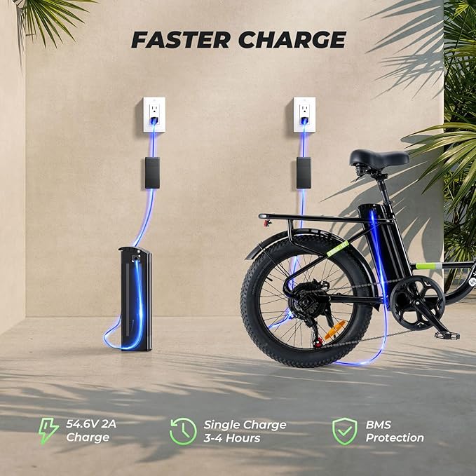 isinwheel U7 E Bike for Adults Electric Bike with Dual Cargo Rack, 48V 1000W Peak Ebikes for Adults, 7 Speed Gear, 20mph Step Thru Cruiser Electric Bicycles, 20" × 3“ Fat Tire Ebike