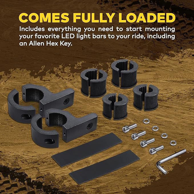 LAMPHUS Off-Road ATV UTV Light Bar Mounts Mounting Bracket Mini Bar Clamp Kits [0.75"/1"/1.25" Inch] [Horizontal Bar] [Aluminum] [2 Unit] Bull Bar UTV Roll Bar Clamp Tube Roll Cage Clamps Mount