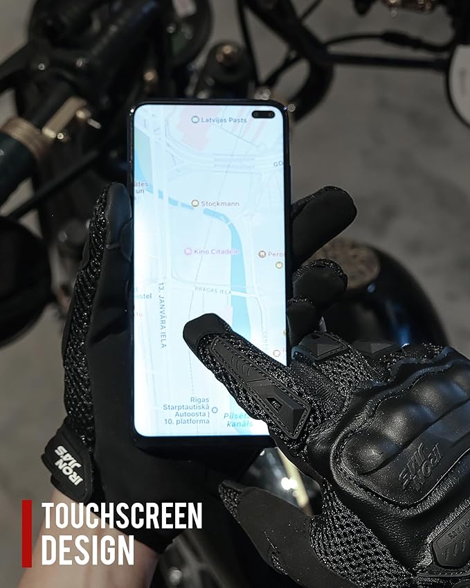 IRON JIA'S Motorcycle Gloves for Men and Women - Motorbike Powersports Racing Gloves with Hard Knuckle Touchscreen for BMX ATV MTB Riding (Black M)