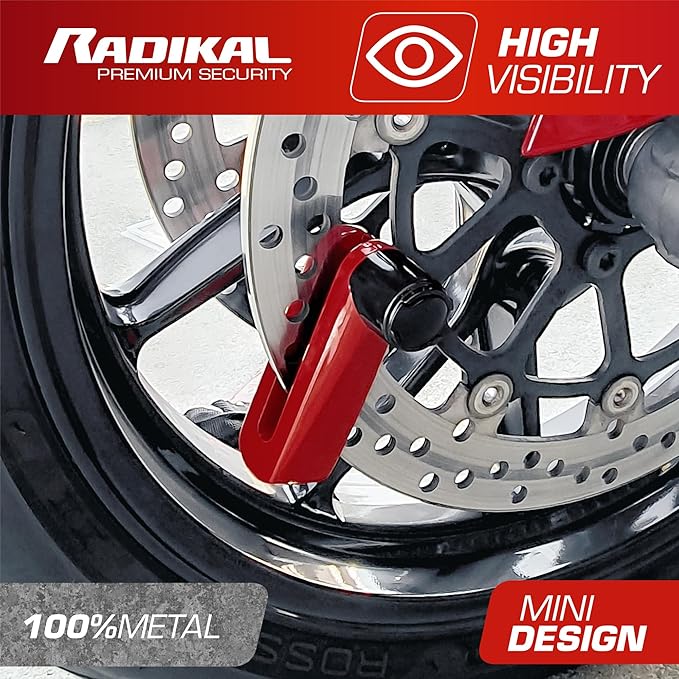 RADIKAL RK510R Motorcycle Disc Lock, ø10mm Safer, More Visible, More Deterrent, Compact Security, Effective and Deterrent Universal Anti Theft Wheel Brake Disk Lock for Motorbike Scooter Electric Bike
