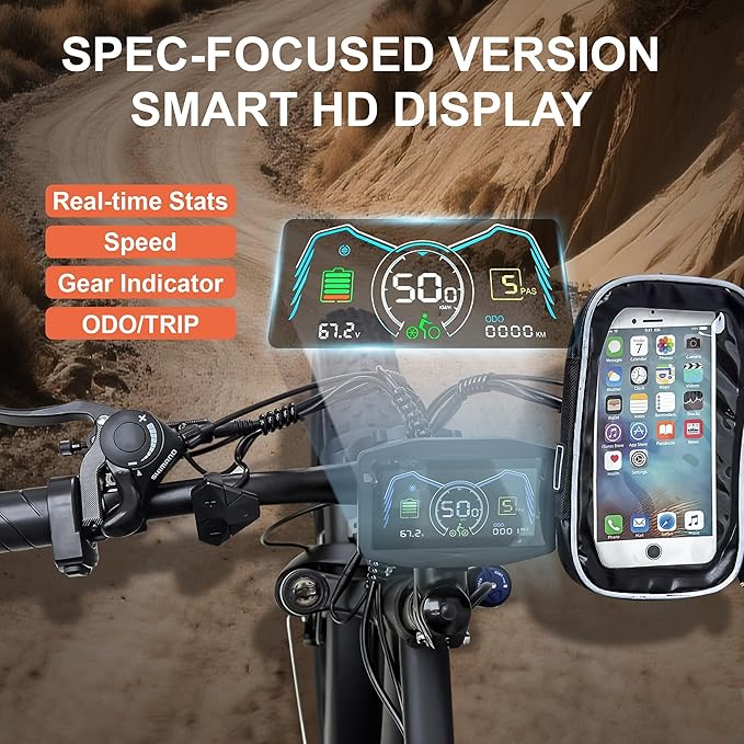 6000W Peak Dual Motor Electric Bike for Adult, 50MPH with 60V 25AH Battery, 26" Fat Tire Electric Bicycle for All Terrain, Full Suspension with Hydraulic Disc Brake, 21-Speed Long Range EBike