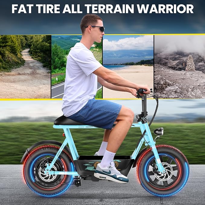 Caroma Peak 1200W/1000W/800W/500W Electric Scooter with Seat,16"/20" Fat Tire Ebike All-Terrain,Max 30Miles&20MPH Electric Scooter Adults,Electric Motorcycle Adults with Storage Basket for Cargo&Pets