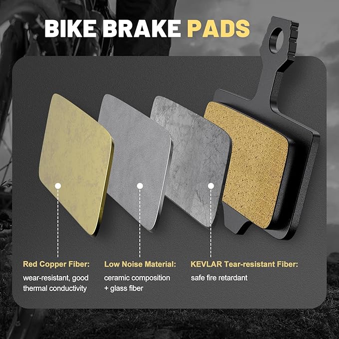 4 Sets Bike Brake Pads, Universal Bicycle Brake Pads - Semi-Metallic Low-Noise Ebike Brake Pads for MTB/Road Bikes, Disc Brake Pads Suitable for Avid Elixir E1 E3 E5 E7 E9 ER CR XO XX DB1 DB3 DB5