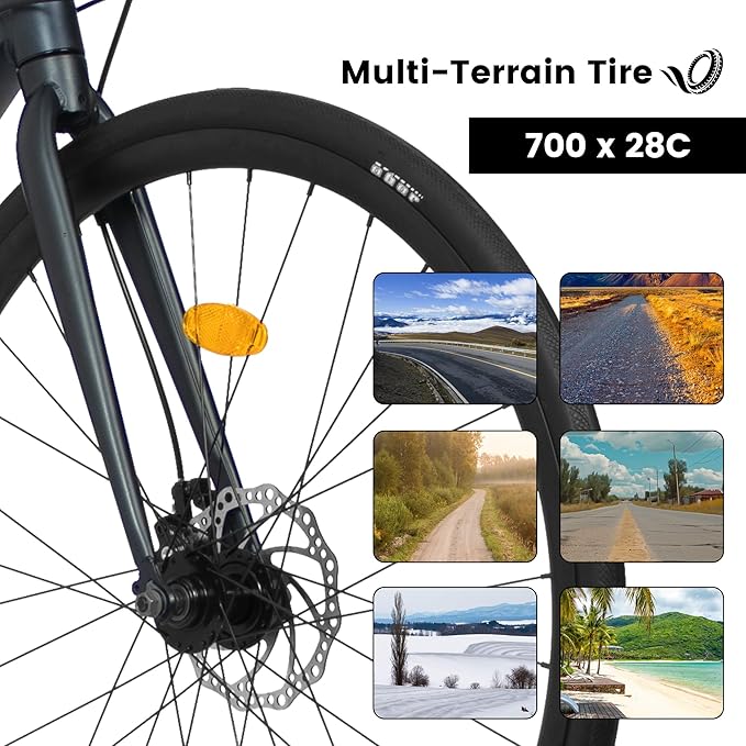 700c x 28c Road Bike with Drop Bar, 16 Speed Road Bicycle, Lightweight Aluminum Frame, Racing Bike with Dual Disc Brake for Men Women Adults, Ideal for High-Intensity Riding