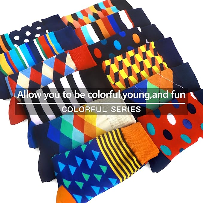 WeciBor Men's Dress Funny Crazy Colorful Novelty Combed Cotton Crew Socks 12 Pack - Size 7-10/10-13/13-15