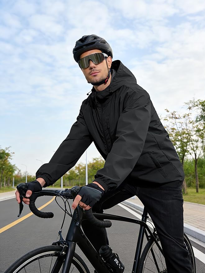 Men's Cycling Jacket Rain Jacket Waterproof Windbreaker Raincoat Running Hiking Gear Hood Lightweight Packable
