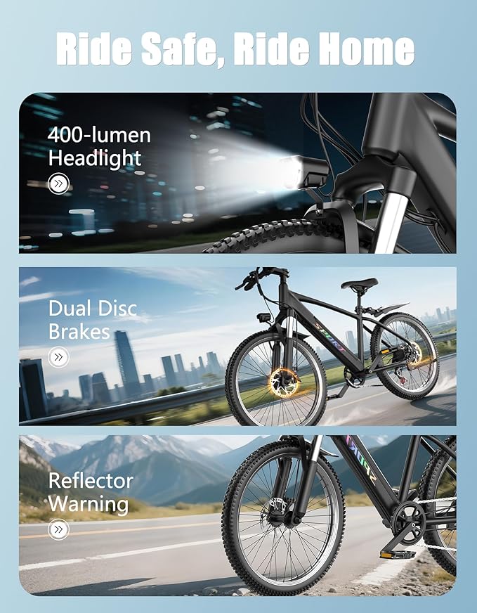 ASKGO Electric Bike for Adults, 1500W Peak E-Bike with 7-Speed, Electric Mountain Bike with 48V 12Ah Removable Battery, Up to 65 Miles 25MPH, 26" Electric Bicycle for Commute, Front Fork Suspension