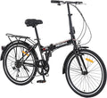 24 Inch Folding Bike for Adults, 7 Speed City Bicycle with Steel Frame, Front and Rear V Brakes for Commuting and Outdoor Riding,Black