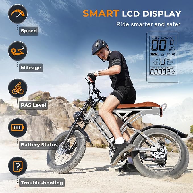 Movcan V60/V60 Pro Electric Bike, 48V 15.6/18.2Ah Removable Battery 20” Fat Tire Electric Bike, 1000/1500W Motor 30/33MPH Top Speed Electric Motorcycle, for Commute/Offroad/School/Rain/Snow Riding.